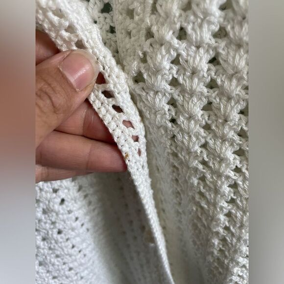 Lauren by Ralph Lauren White Hand Knit Mercerized Cotton S/S Cardigan Size 1X - Picture 6 of 7